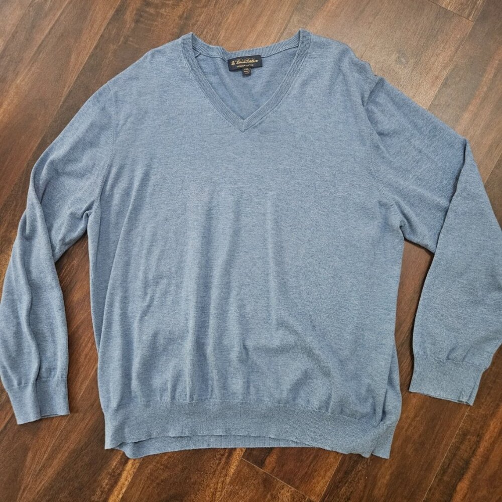 Brooks Brothers Sweater Men's Blue V-Neck Supima Cotton Pullover - Size XXL